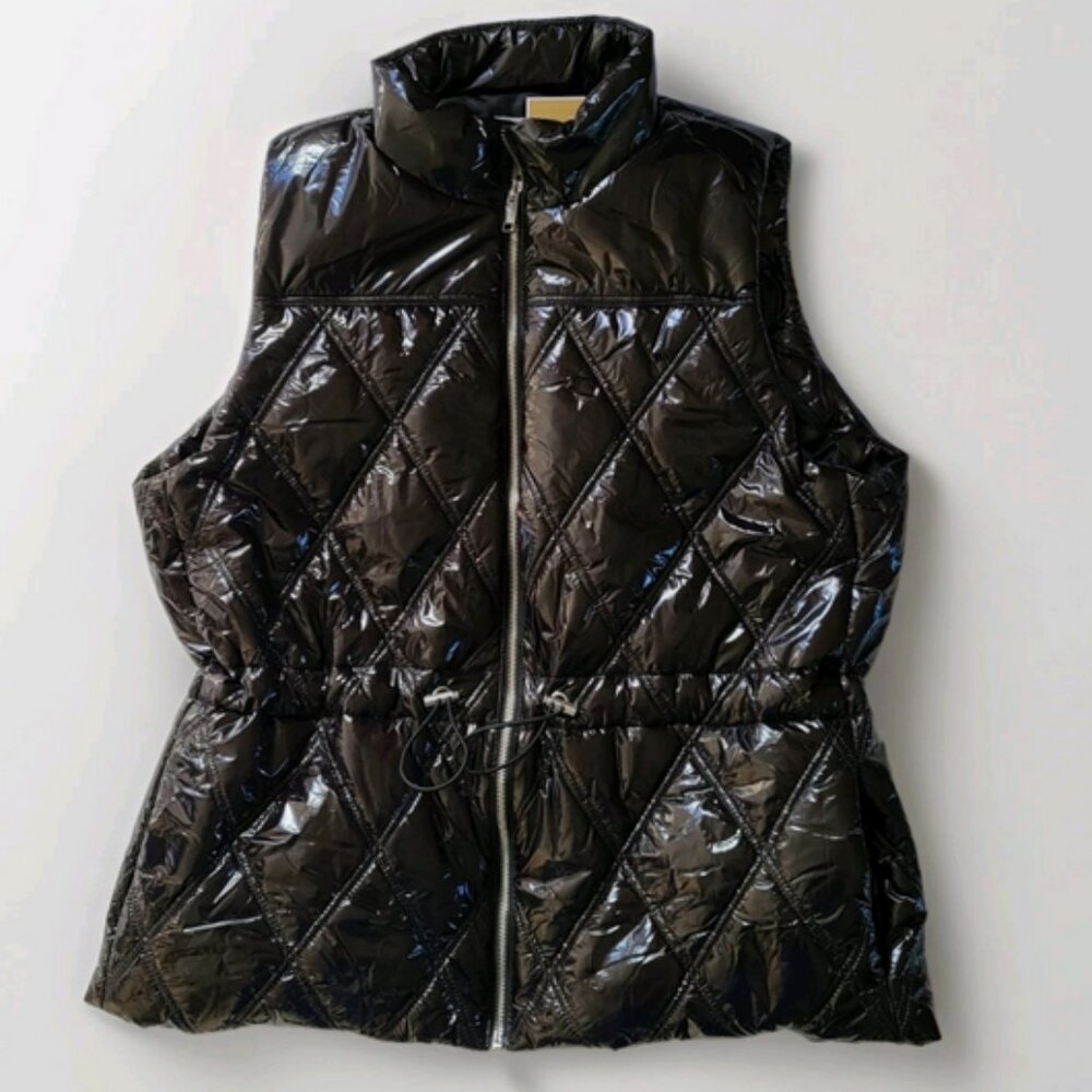 Michael kors womens quilted puffer Vest Black Glazed size L XL